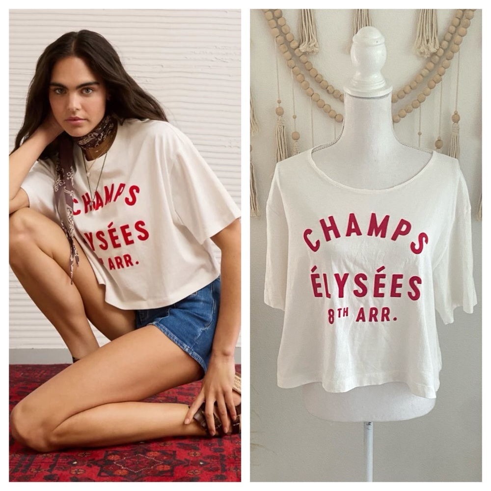 Champs Élysées White Graphic Tee with Red Script